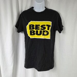 Allstyle Mens Small Best Bud Graphic T-shirt Short Sleeve Crew Neck Black Yellow